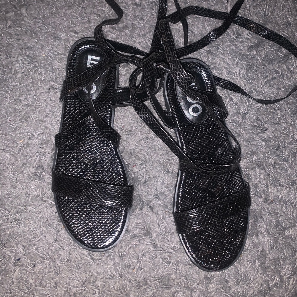 Black SnakeSkin Lace Up Sandals